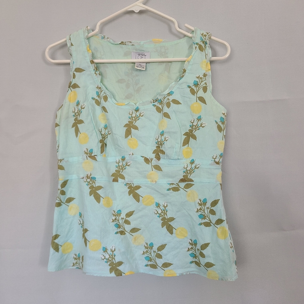 Ann Taylor Loft Petites Light Blue Yellow Floral Peplum Top Size 6P